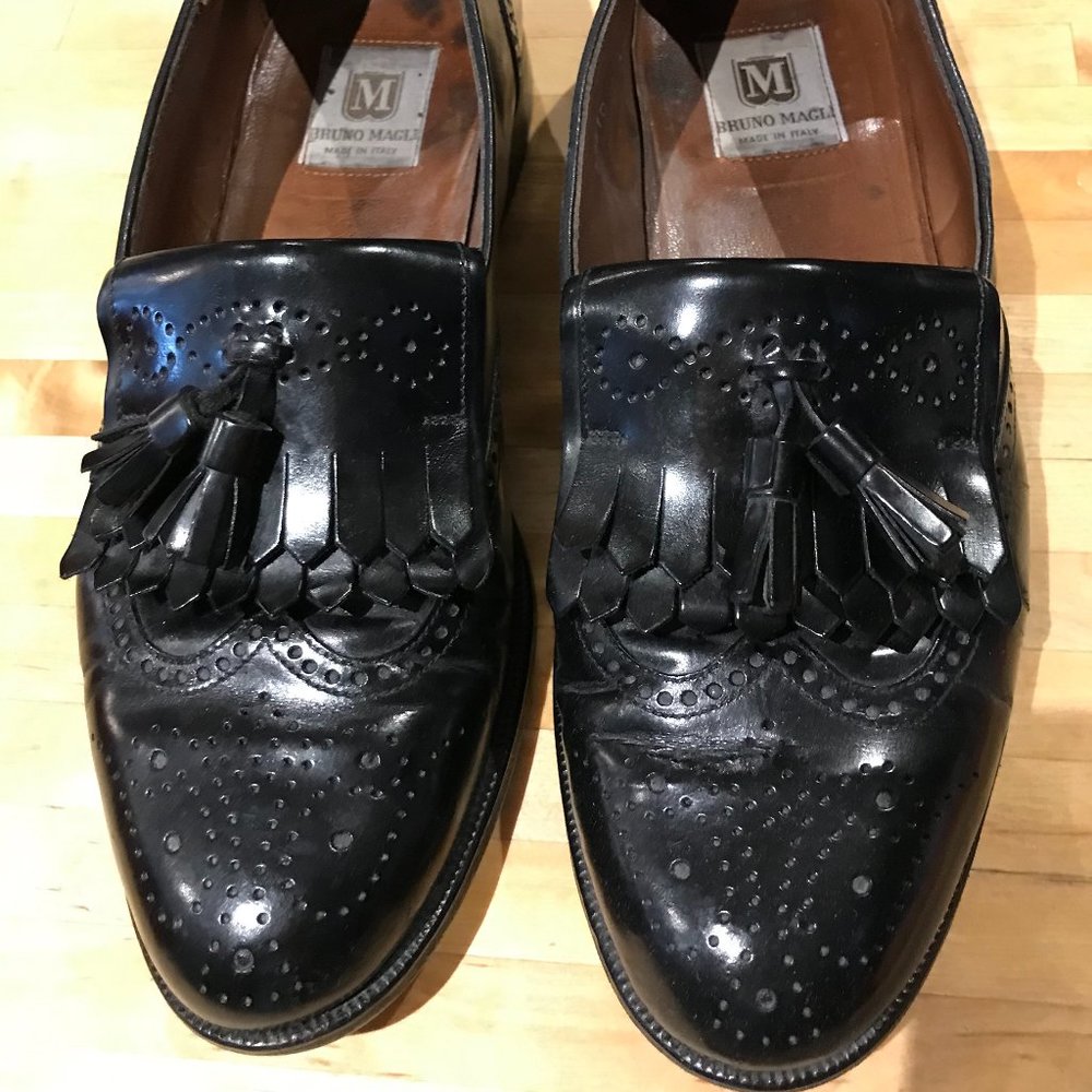 Vintage Bruno Magli Men's Leather Loafers with Tassels Size 10